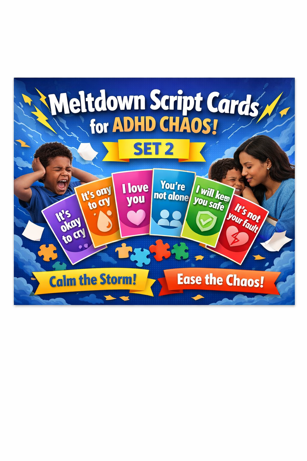 ADHD Sibling De-escalation Script Cards Set 2 - More Scripts for Tough Situations